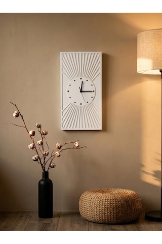 Kaveld Solaria Minimalist Duvar Saati - Modern Bohem Güneş Işınları Motifli Saat, Özel El Yapımı Duvar Saati Beyaz