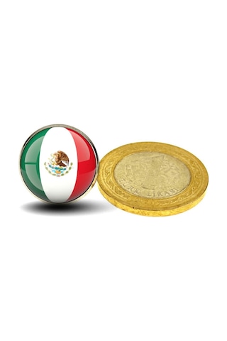 Meksika Mexico Bayrak Rozeti - Paslanmaz Çelik Yuvarlak Yaka Rozeti Çok Renkli