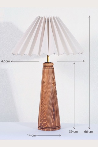 El Yapımı Ahşap Pileli Masa Lambası Abajur Krem  Krem Yükseklik Krem