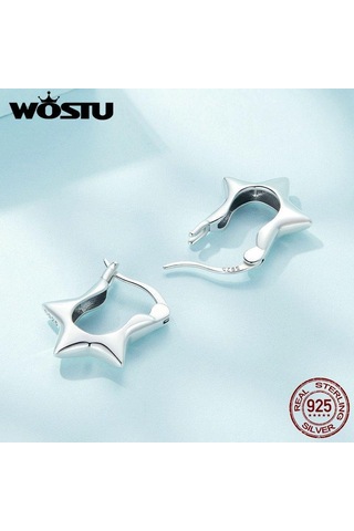 Wostu 925 Ayar Gümüş Parlak Yıldız Kulak Klipsi Küpe Kadınlar İçin Güzel Takı
