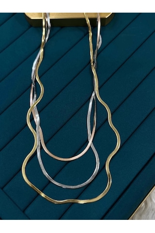 Premium Üç Renkli 316l Çelik Parlak Ve Şık Modern Dalgalı Zincir Kombini 60cm Çok Renkli