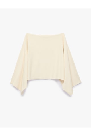 Koton Viskon Karışımlı Slim Fit 3/4 Yarasa Kol Kayık Yaka Crop Kazak Ekru 7wal90147ıt
