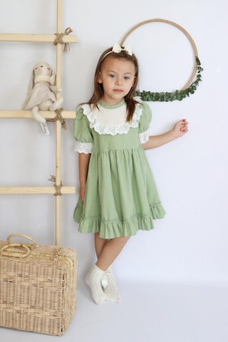 Kız Bebek Ruby Yeşil Fırfırlı Dantel Detaylı Kısa Kollu Elbise Bandana Takım Elb-0070.7 Yeşil