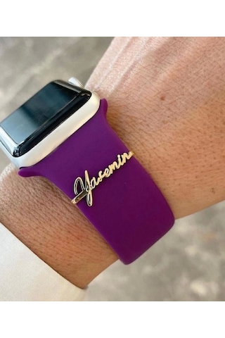 Apple Watch Uyumlu Gümüş Saat Isimlik Pembe