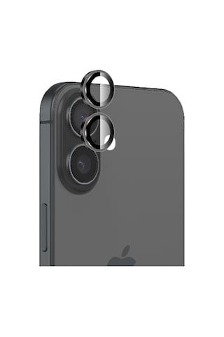 Bix Apple Uyumlu iPhone 16 / 16 Plus Safir Lens Koruyucu 3d Kamera Camı 9h Premium Lens Kapağı Siyah