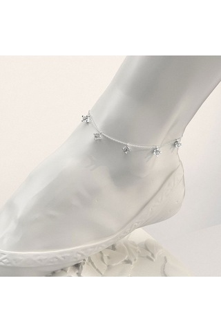 İndigo Takı Sıralı Tek Taş Beyaz Gümüş Halhal Çok Renkli