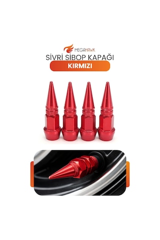 Sivri Sibop Kapağı Kırmızı Metal 4 Lü Set Universal Lastik Sibop Koruyucu Kapak