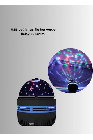 Galaxy Projektör 360 Dönebilen Gece Lambası, Dekoratif Ambiyans Işığı Çok Renkli