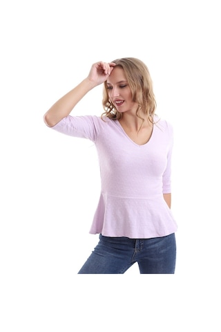 Self Clothing Kadın V Yaka Pudra Bluz-Pudra