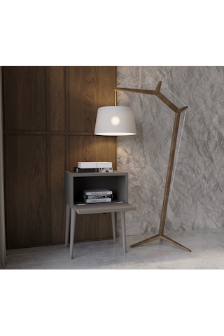 Enwood Canopus Mdf Gri Ahşap Ayaklı Tek Kapaklı Komodin