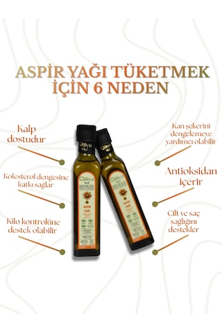 Soğuk Sıkım Aspir Yağı %100 Doğal Ve Katkısız 250 Ml Omega-6 Ve E Vitamini Kaynağı Cam Şişe Sıvı Cilt Ve Saç Bakımı İçin Bitkisel Yağ
