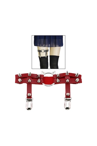 Homyl Kadın Deri Bacak Halkası Jartiyer Kemer Elastik Punk Kırmızı