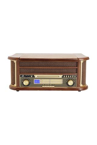 Nostaljik Ahşap Kasa Pikap Kaset Cd Çalar Bluetoothlu Kumandalı Radyo Mp3 Usb 33-45-78 Lik Plakla Kahverengi