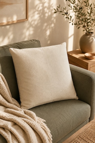 1 Adet Ham Bez Kırlent Kılıfı %100 Pamuk, Fermuarlı 44x44 Cm Dekoratif Yastık Kılıfı Bej-krem