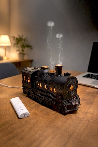 Tren Aromaterapi Hava Nemlendirici Kumandalı Led Işıklı - Buhar Makinası Duman Halkası 300 Ml Kap.