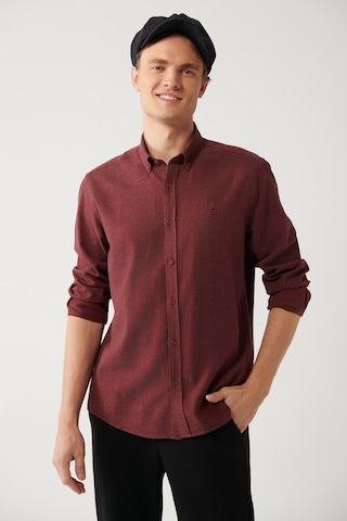 Avva Erkek Bordo Düğmeli Yaka Balıksırtı Flanel Regular Fit Gömlek B002033 Bordo