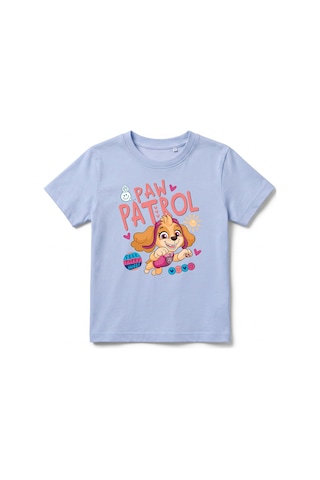 Urbantrendstore Paw Patrol Özel Tasarım Unisex Kız Çocuk Erkek Çocuk Bisiklet Yuvarlak Yaka Basic Kısa Kollu %100 Pamuk Tişört Mavi