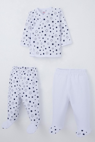 Breeze Erkek Bebek Hastane Çıkışı 3 Lü Yıldız Desenli 0-4 Ay, Beyaz Beyaz