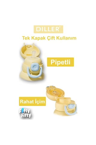 Dıller 520 Ml Tek Kapak Çift Kullanım Pipetli/pipetsiz Kılıflı-askılı Çelik Su Matarası -ffdıllerd9241 Mavi