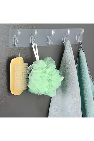 5 Li Güçlü Yapışkanlı Şeffaf Duvar Askısı Banyo Mutfak Düzenleyici Pratik Askılık Çok Renkli