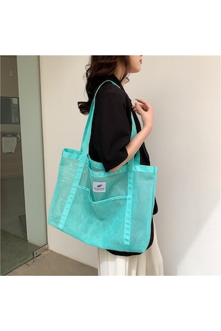 Gri Yogodlns Kadın Örgü Büyük Kapasiteli Hollow Out Plaj Omuzdan Askili Çanta Moda Naylon Düz Renk Alışveriş Çantası Gri