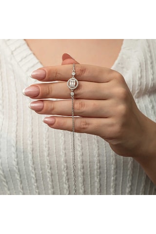 Gümüş Yuvarlak Baget Taşlı Kadın Bileklik Gümüş