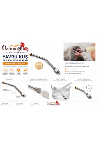 Yavru Kuş Besleme Ucu Aparatı 13 Numara Orta Boy Şırınga Uyumlu Paslanmaz Çelik