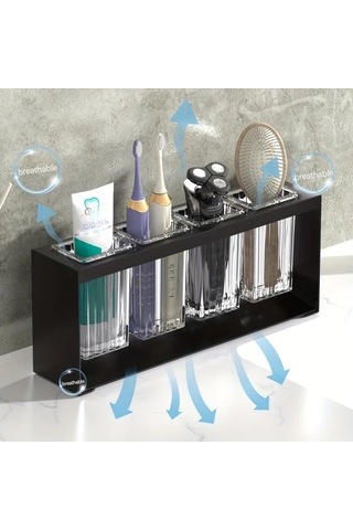 Fastbuy Dream011 Siyah 3 Fincanlık Tutucu Banyo Düzenleyici Su Filtreli Bardak Diş Fırçası Tutucu Elektrikli Stand Siyah