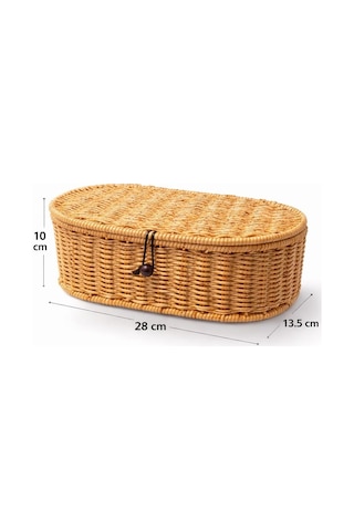 Morponi Rattan Kapaklı Düzenleyici Sepet Doğal Rattan Organizer Oval 28 Cm 1 Adet Kahverengi