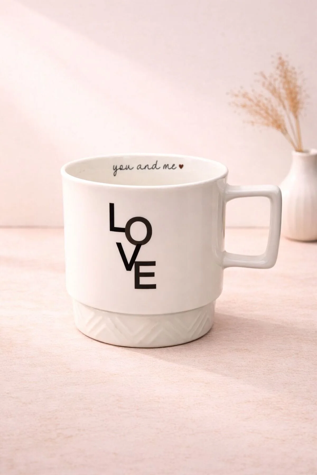 Acar Porselen Lüks Love Desenli Kahve Meşrubat Çay Bardağı Bardak Kupa 325ml Gri