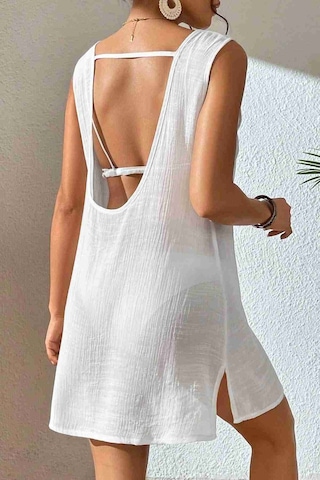 Angelsin Sırt Dekolteli Yırtmaçlı Pareo Plaj Elbisesi Beyaz 001