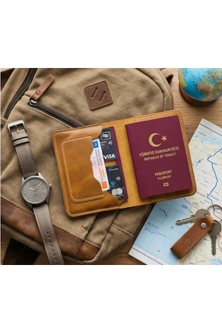 Parla Leather Pasaport Cüzdanı Kılıfı Kişiye Özel V3 Hakiki Gerçek Deri Kılıf Kadın Erkek Camel