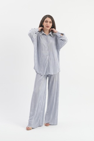 Düğme Detaylı Örme Pilise Takım - Gri-gri Gri