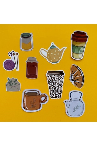 Coffee Kahve Tasarımlı Karışık Renkli 10'lu Stickers Çıkartma