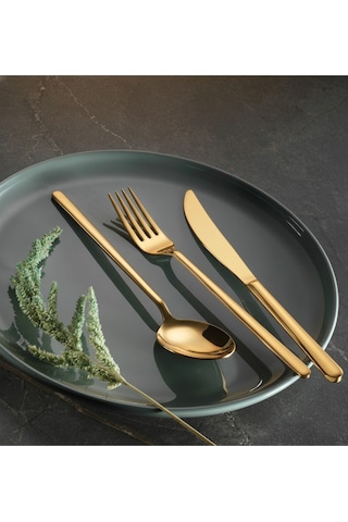Arsel Lotus Titanyum Gold 84 Parça Premium Ağır 12 Kişilik Çatal Kaşık Bıçak Seti 304 Kalite 18/10 Metalik