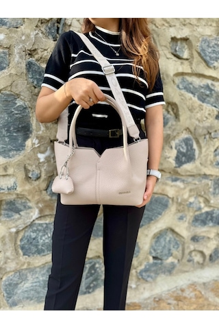 Just Polo Kadın Orijinal Just Polo Yumuşak Deri Ayarlanabilir Askılı Lüks El Ve Omuz Çantası Shoulder Bag Ekru