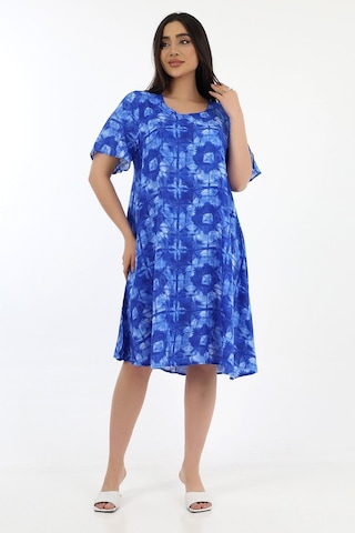 Schık Kadın Viskon Yarım Kol Kare Yaka Elbise Saks Saks