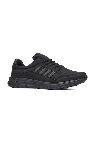 Günlük Erkek Sneaker Yetişkin Büyük Numara Spor Ayakkabı Fileli Bağcıklı Rahat Esnek 050 Siyah - Siyah
