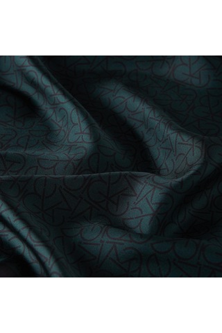 İpek Evi İpekevi Twill İpek Eşarp - Typo Monogram - Çam Yeşili