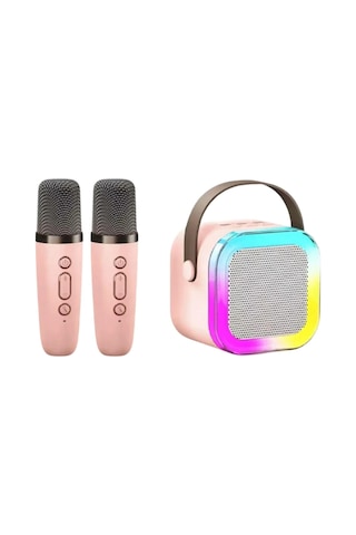 Çift Karaoke Mikrofonlu Kablosuz Bluetooth Hoparlör 5 Ses Efektli Rgb Hd Stereo Ses Usb/sd/fm