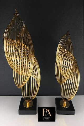 Gold H 2'li Ofis Metal Aksesuar Biblo Ev Salon Dekorasyon Obje