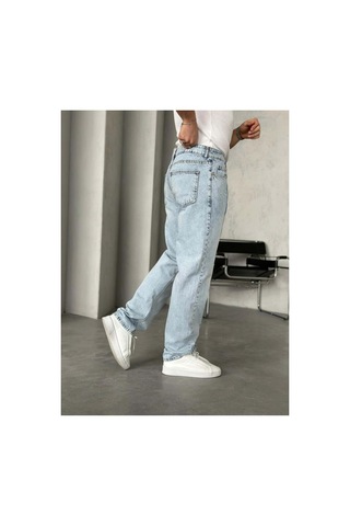 More Black Tasarım Kar Yıkamalı Dikişli Baggy Pantolon Mavi