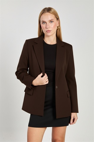 Barrels And Oıl Kadın Tek Düğmeli Blazer Ceket - Kahve Kahve