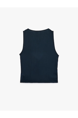 Koton Kolsuz Degaje Yaka Saten Bluz Lacivert 6sak60029pw