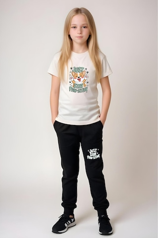 Just Stay Paw Baskılı Kız Çocuk Tişört Ve Eşofman Alt-üst Takım KREM