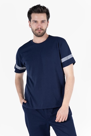 T 2830 Bisiklet Yaka Reflektörlü T-shirt Lacivert