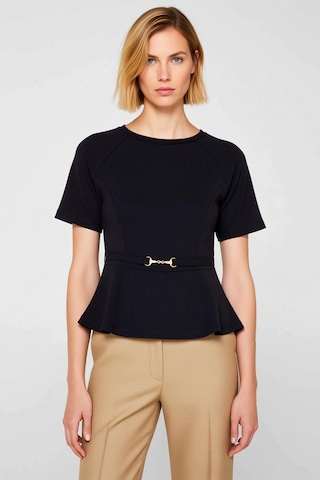 Benerly Kadın Bluz Peplum Kalıp Bisiklet Yaka Reglan Kol Kısa İnterlok Ör siyah
