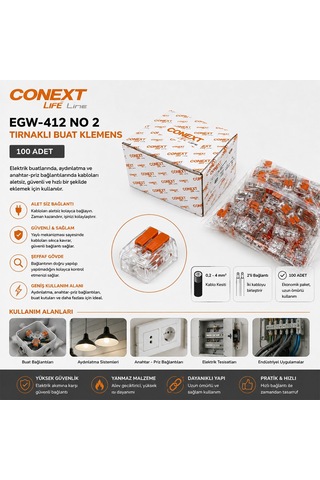 Conext Egw-412 Buat Klemens No 2 - 0.2-4.0 Mm Kablo Geçmeli Mandallı- 100'li Paket
