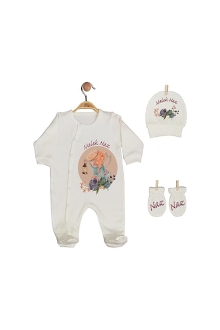Pia Baby Gl 1930-02 İsme Özel Beşli Tulum Set Krem