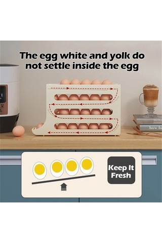 Ulzyvf Buzdolabı İçin 30 Yumurtalık Otomatik Dönen Katlı Yumurta Saklama Kutusu - Şeffaf Abs Şeffaf